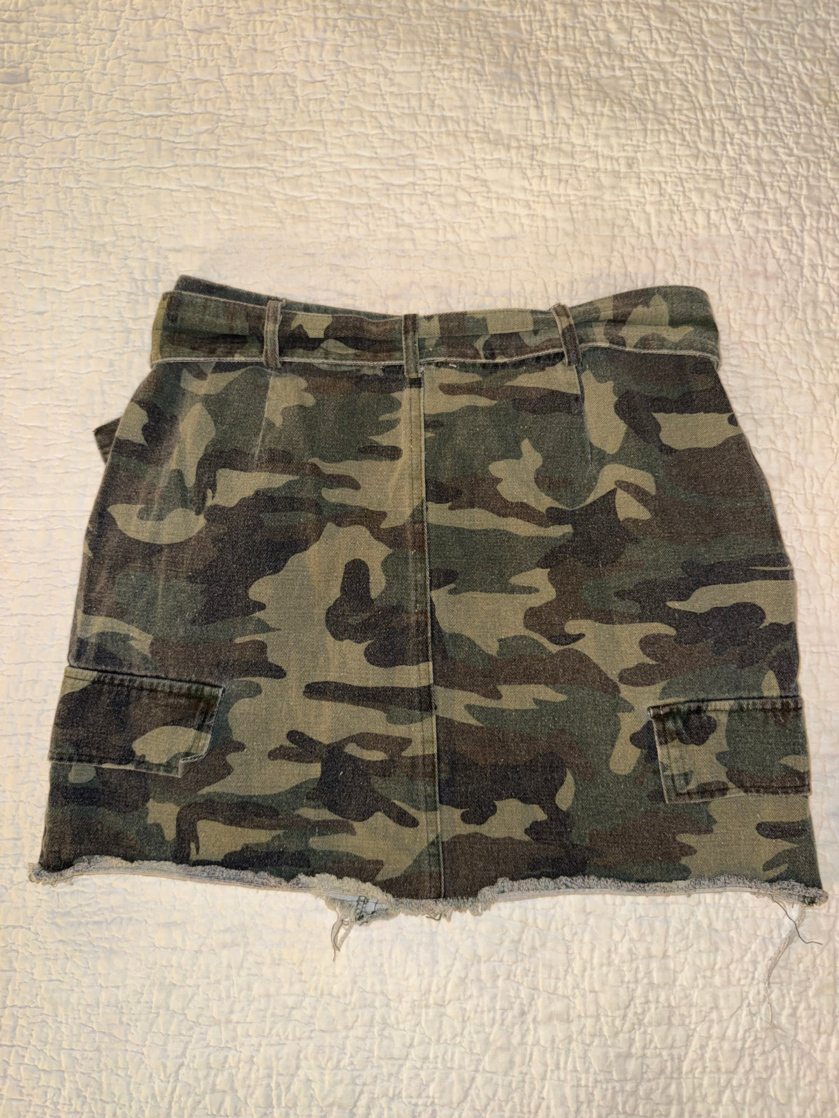 Better Be - Belted Camo Denim Skirt