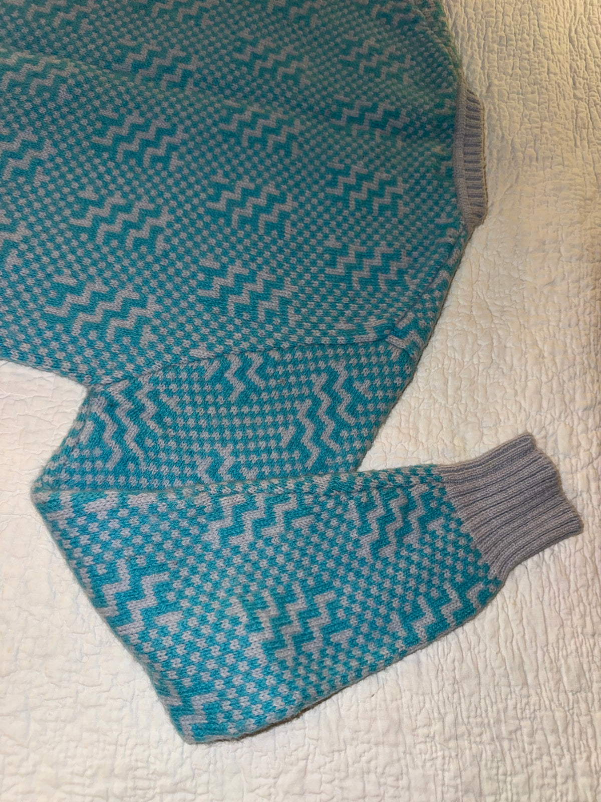 The Northwestern Knitting Company - Vintage Teal and Grey Patterned Fair Isle Sweater - 70% Wool