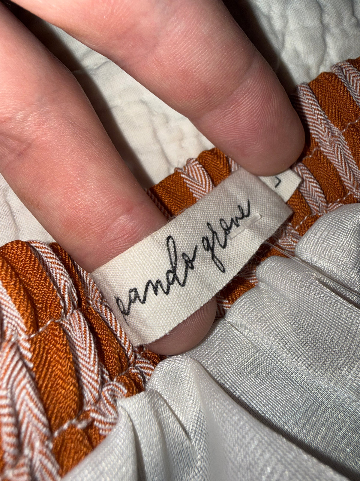 Pando Grove - Blue and White Striped Skirt with Orange Striped Belt