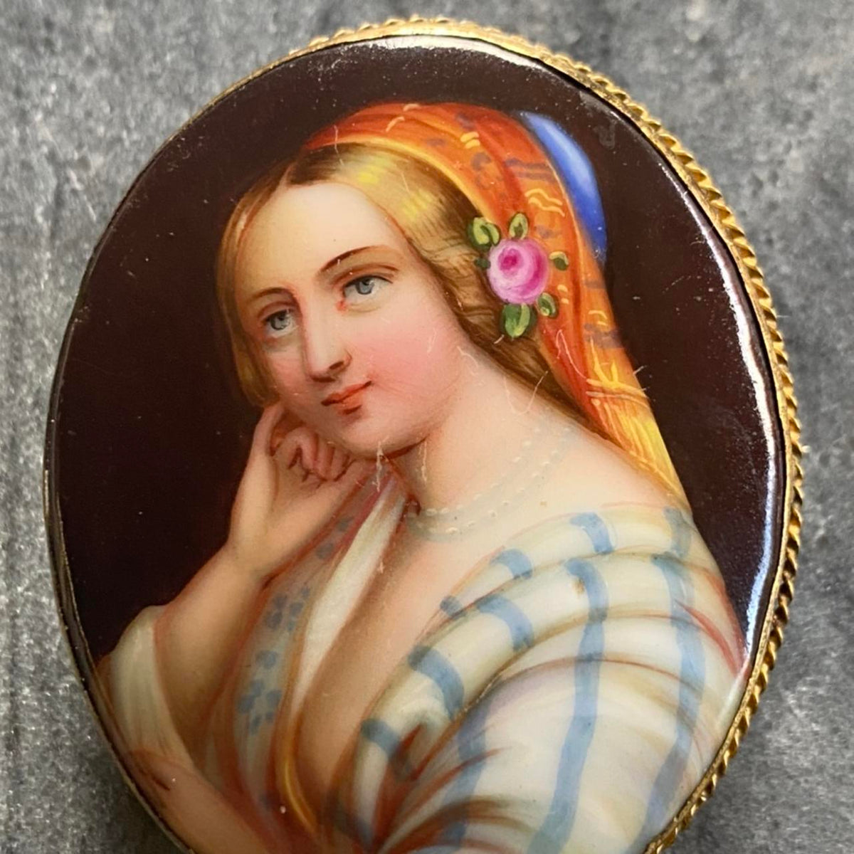 19th century handpainted porcelain pin