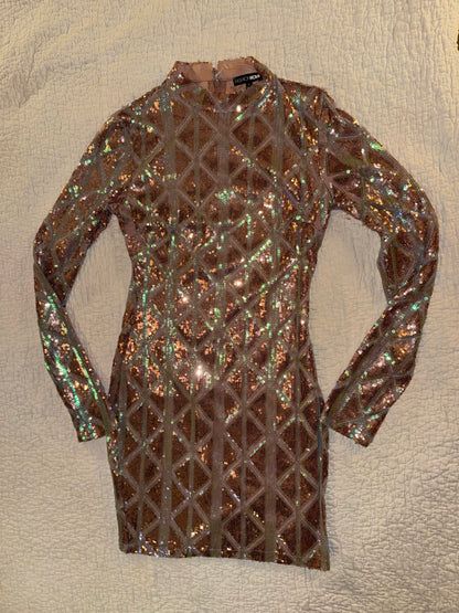 Fashion Nova - Geometric Bronze Color Sequin Club Bodycon Dress