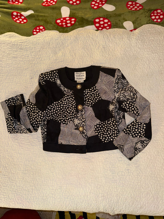 Rickie Freeman for Teri Jon - Black and White Patchwork Evening Jacket - 100% Linen - Saks Fifth Avenue