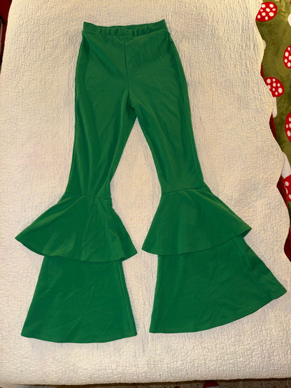 MadRag - Rare Chroma Key Green Screen ‘70s Style Double Flare Bottom Pants