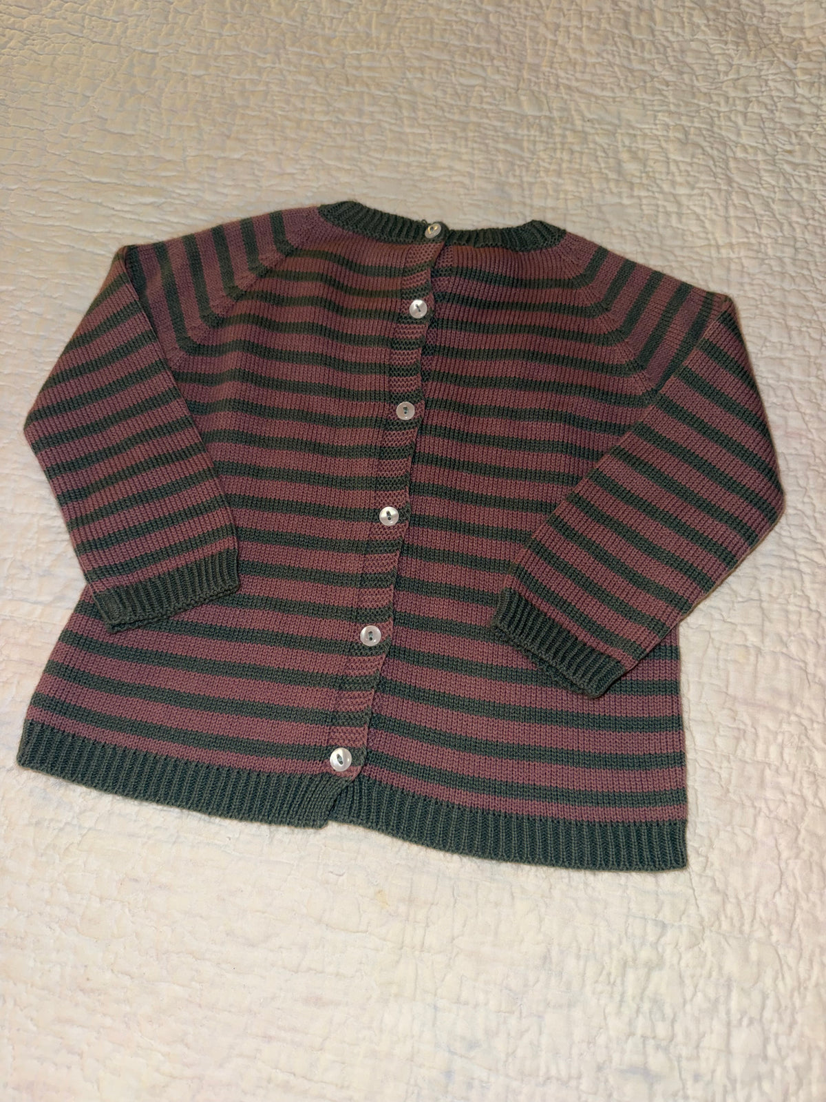 Grey and Mauve Striped Baby Sweater T-24