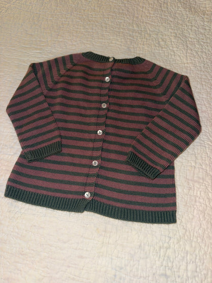 Grey and Mauve Striped Baby Sweater T-24