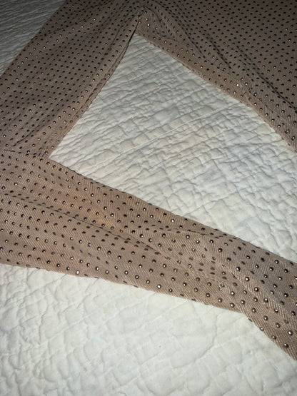 Rhinestone Studded Sheer Beige Mesh Top