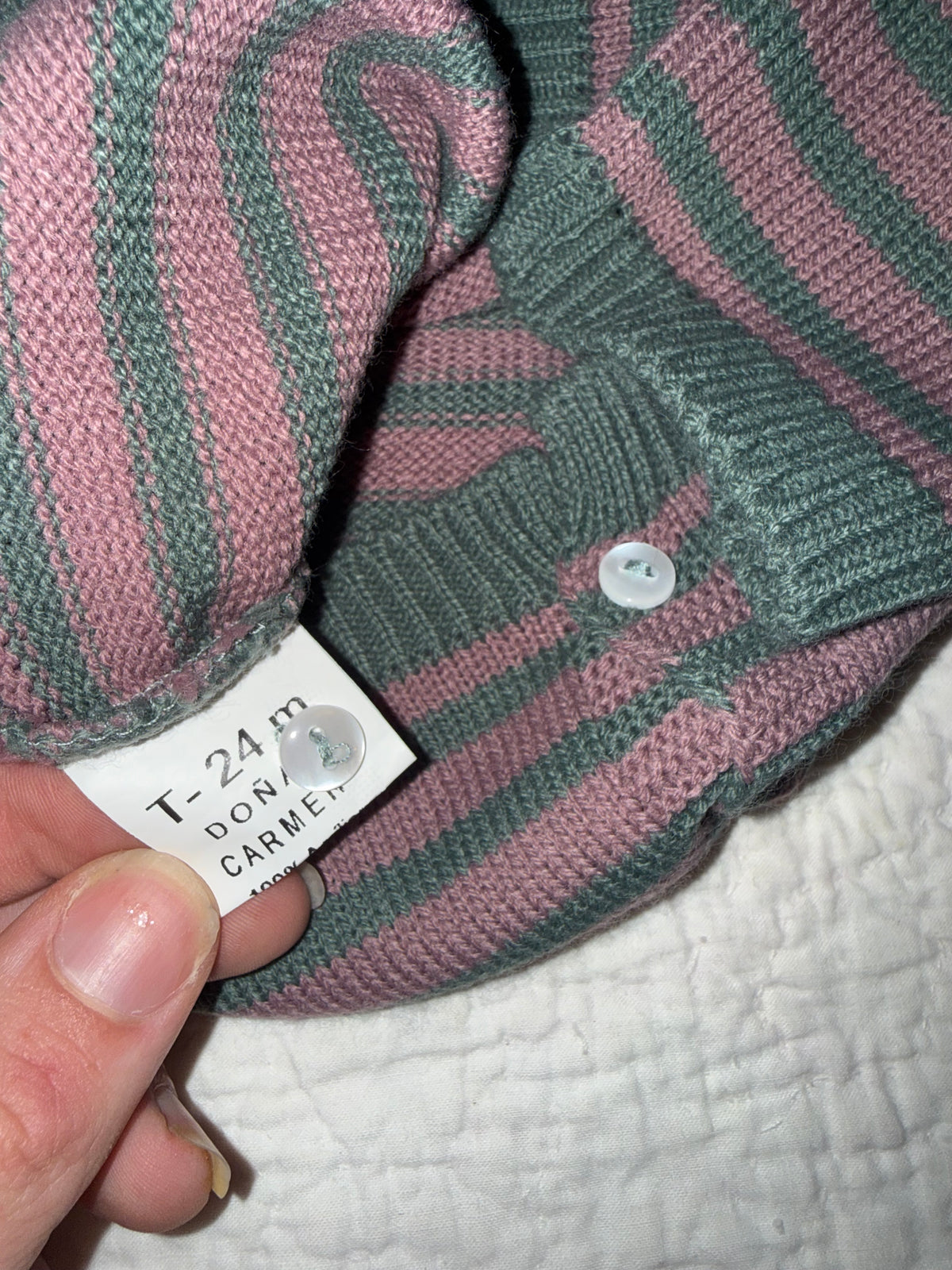 Grey and Mauve Striped Baby Sweater T-24