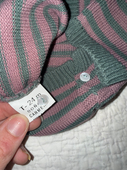 Grey and Mauve Striped Baby Sweater T-24