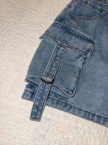 Chelsea & Violet Girls - Unique Denim Cargo Pocket Washed Blue Jean Skirt