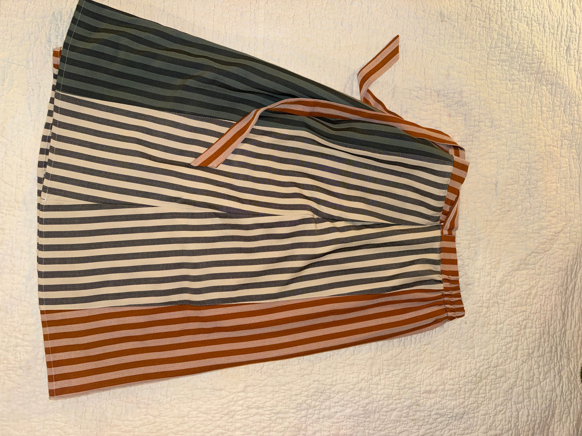 Pando Grove - Blue and White Striped Skirt with Orange Striped Belt