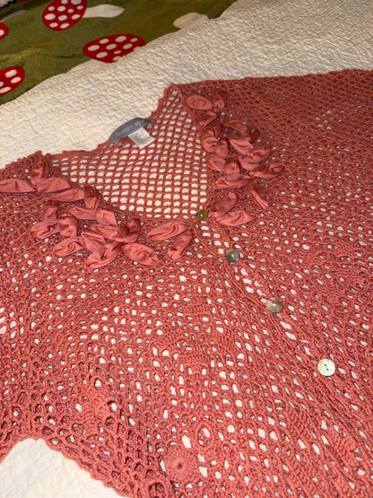 Modern Soul - Coral Ribbon and Crochet Cardigan Sweater