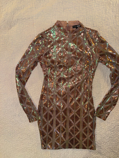 Fashion Nova - Geometric Bronze Color Sequin Club Bodycon Dress