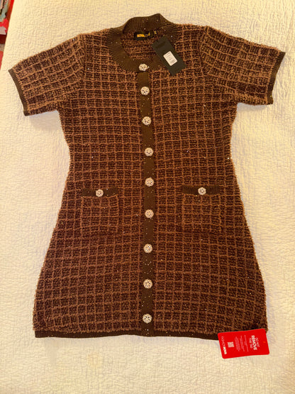 Nova Luxe - As If A Line Embellished Tweed Mini Dress in Chocolate - Fashion Nova