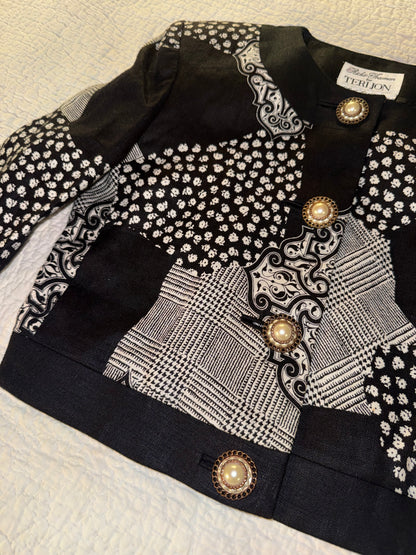 Rickie Freeman for Teri Jon - Black and White Patchwork Evening Jacket - 100% Linen - Saks Fifth Avenue