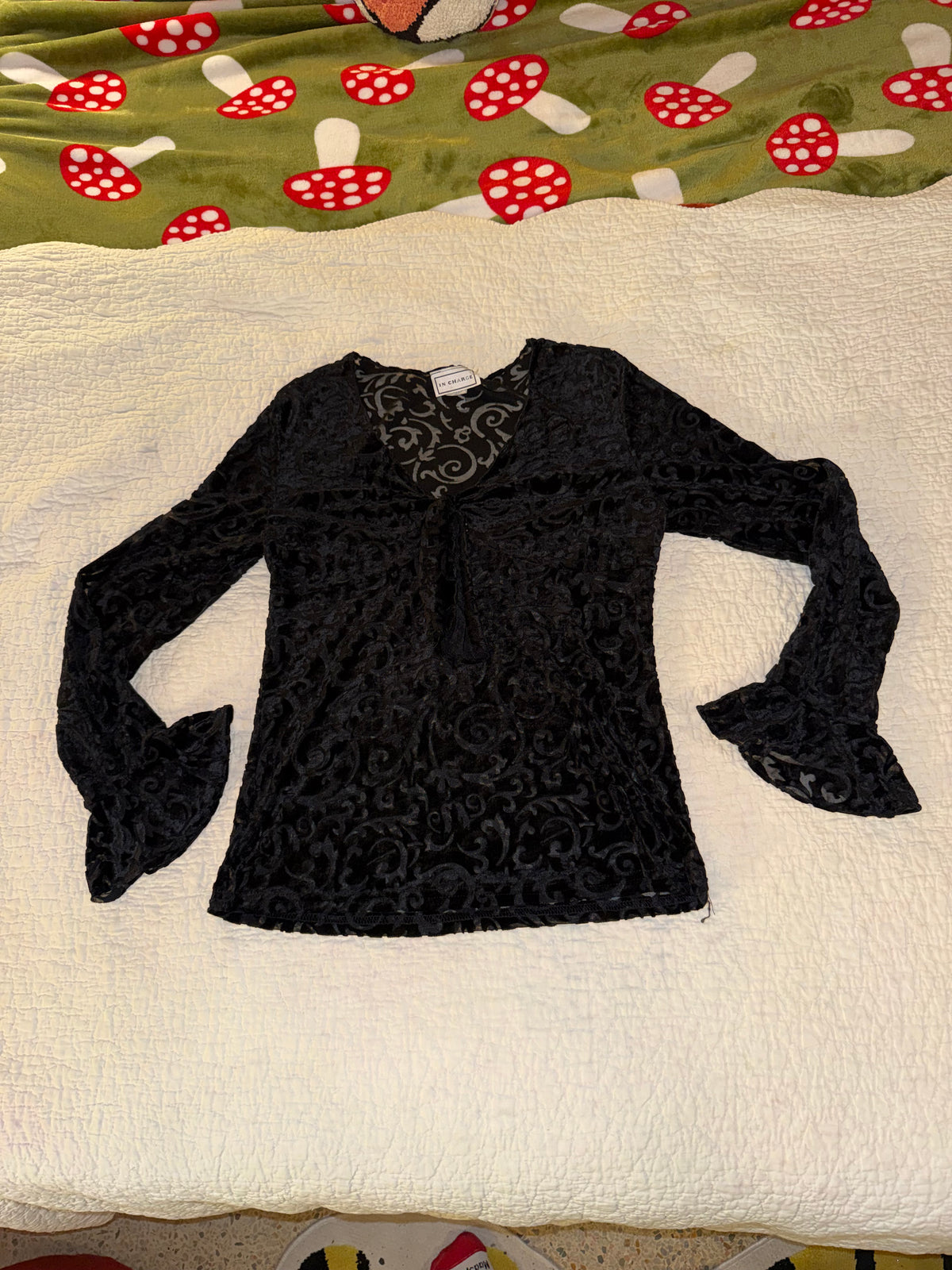 In Charge - Velvet Mesh Top with Botanical Pattern