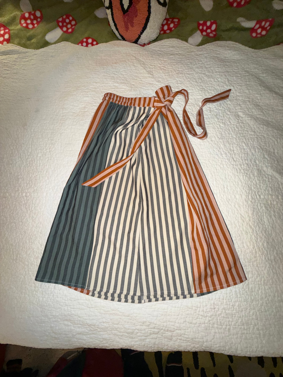 Pando Grove - Blue and White Striped Skirt with Orange Striped Belt