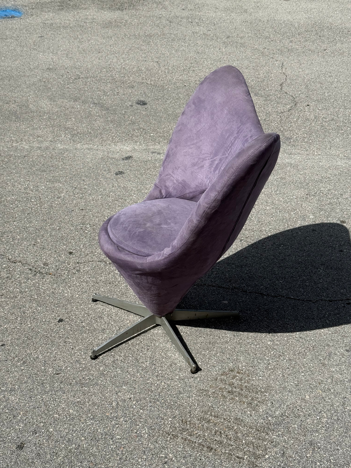 Midcentury Style Purple Velvet Swivel Butterfly Heart Chair