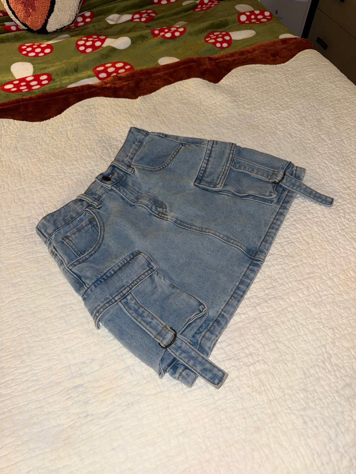 Chelsea & Violet Girls - Unique Denim Cargo Pocket Washed Blue Jean Skirt