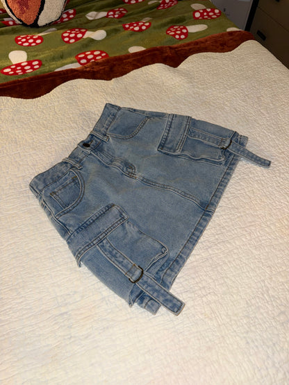 Chelsea & Violet Girls - Unique Denim Cargo Pocket Washed Blue Jean Skirt