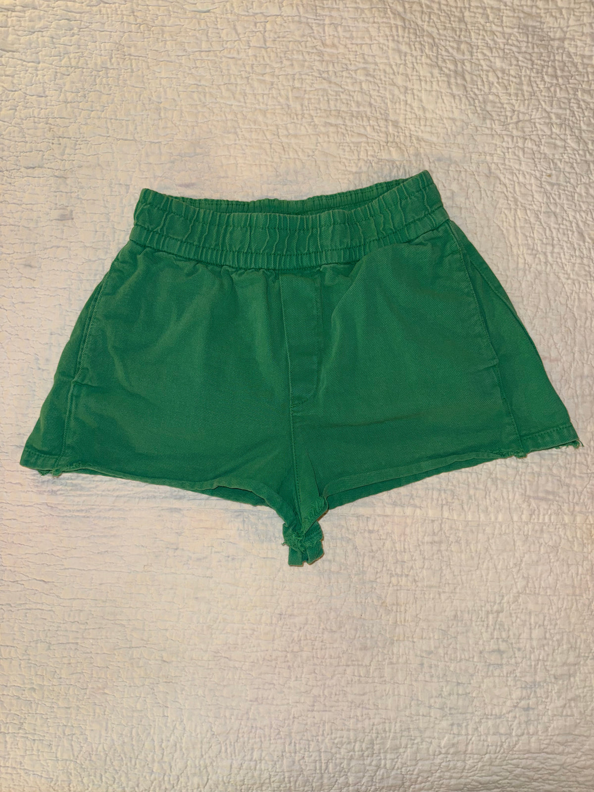 Zara - Washed Green Denim High Waist Short Shorts