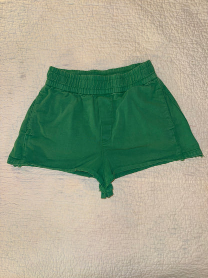Zara - Washed Green Denim High Waist Short Shorts
