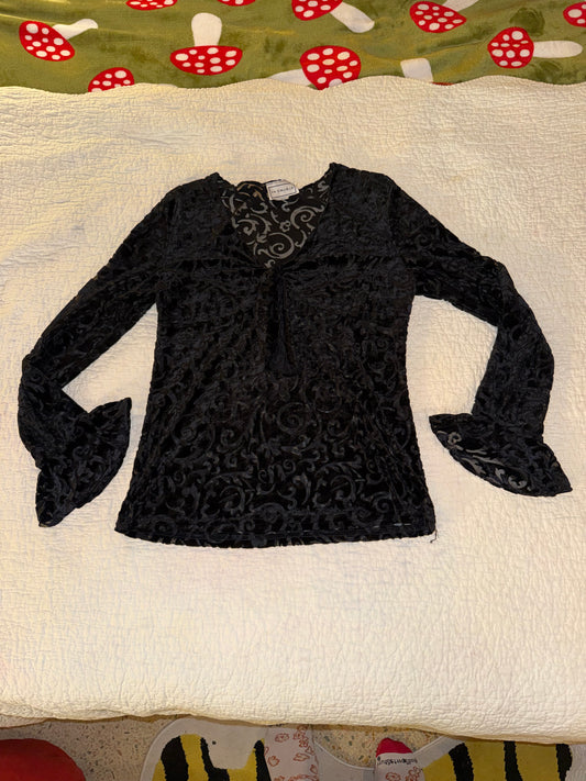 In Charge - Velvet Mesh Top with Botanical Pattern