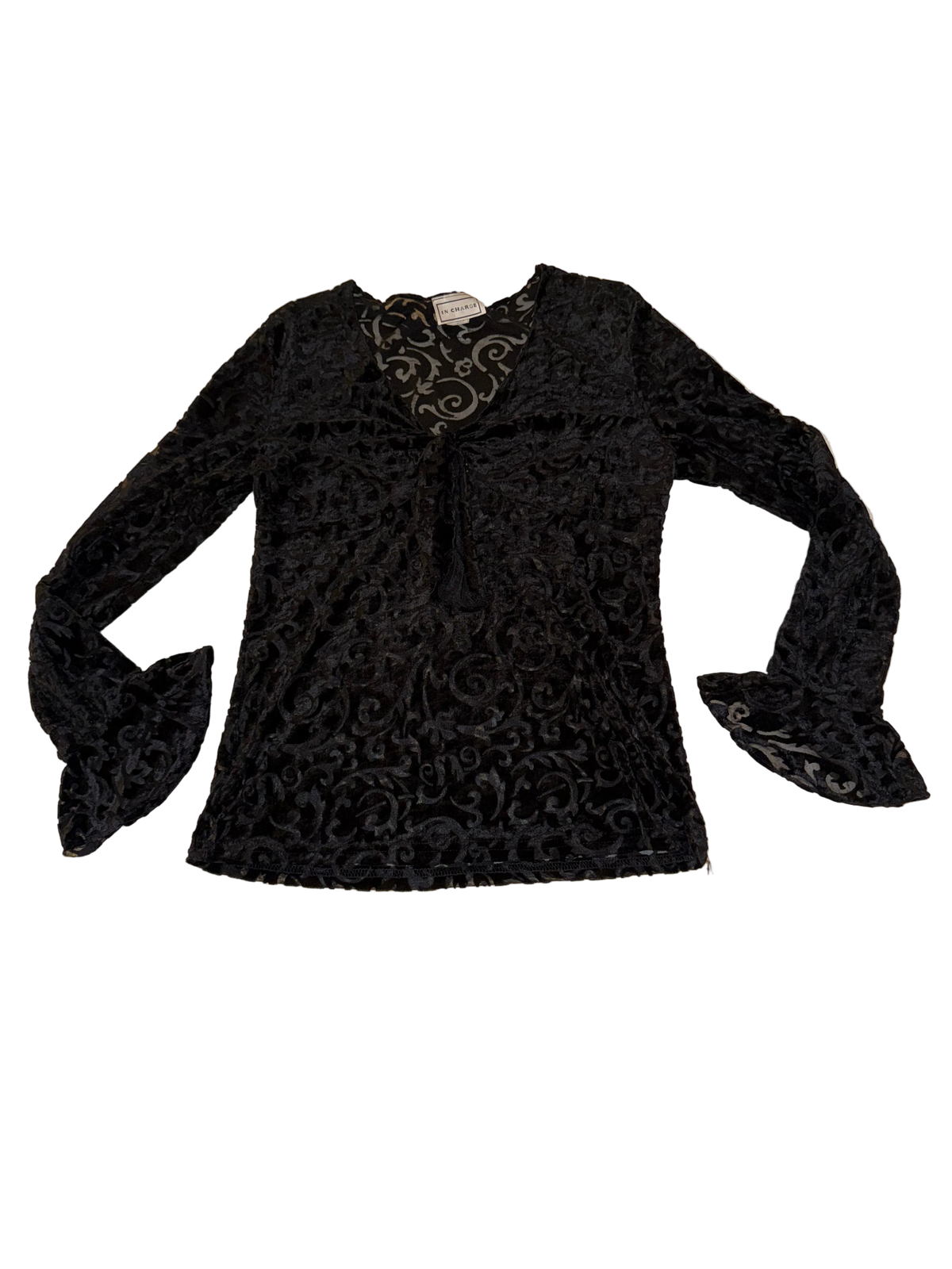 In Charge - Velvet Mesh Top with Botanical Pattern