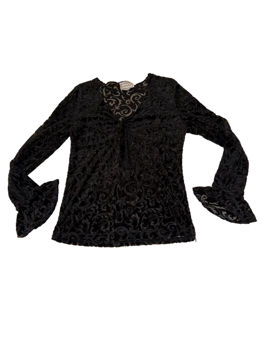 In Charge - Velvet Mesh Top with Botanical Pattern