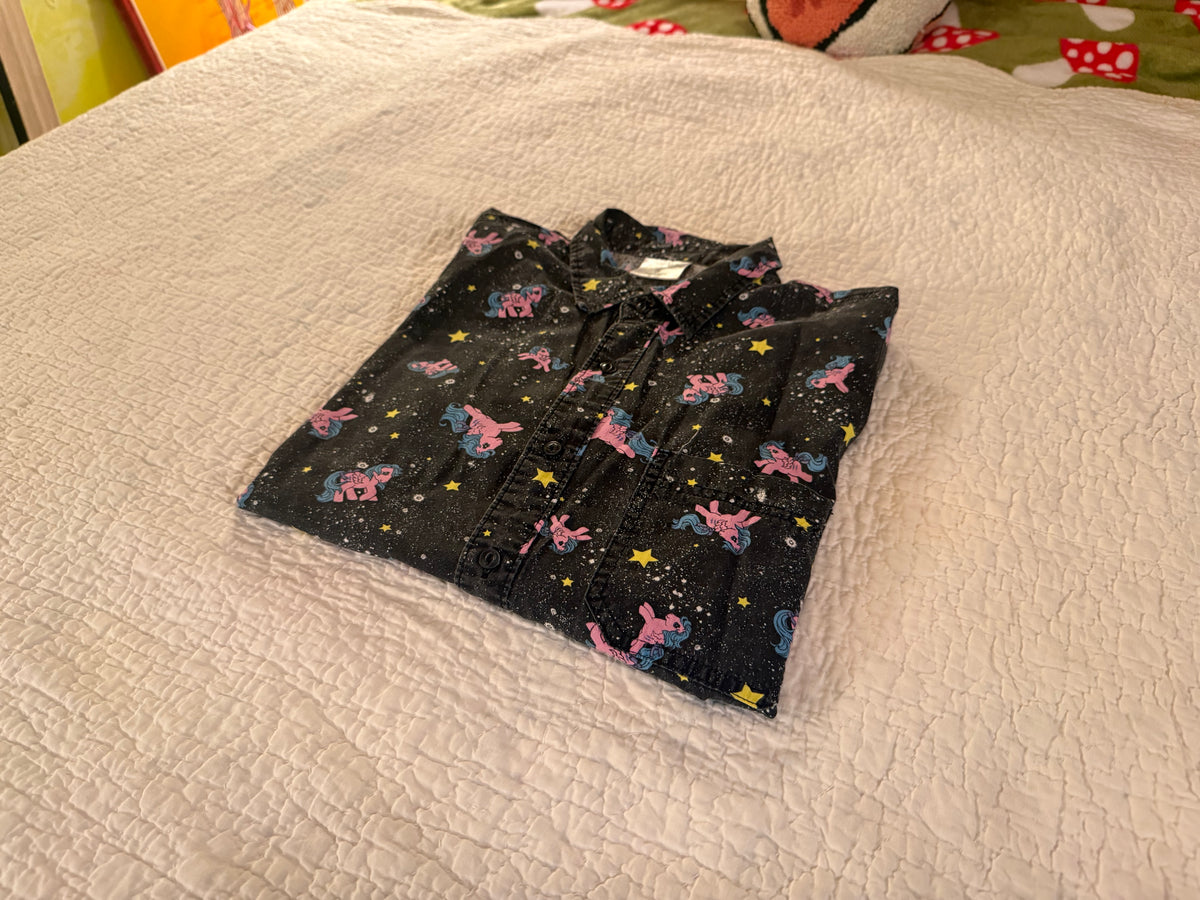 My Little Pony - Black Button Up Shirt with Pink and Blue Ponies