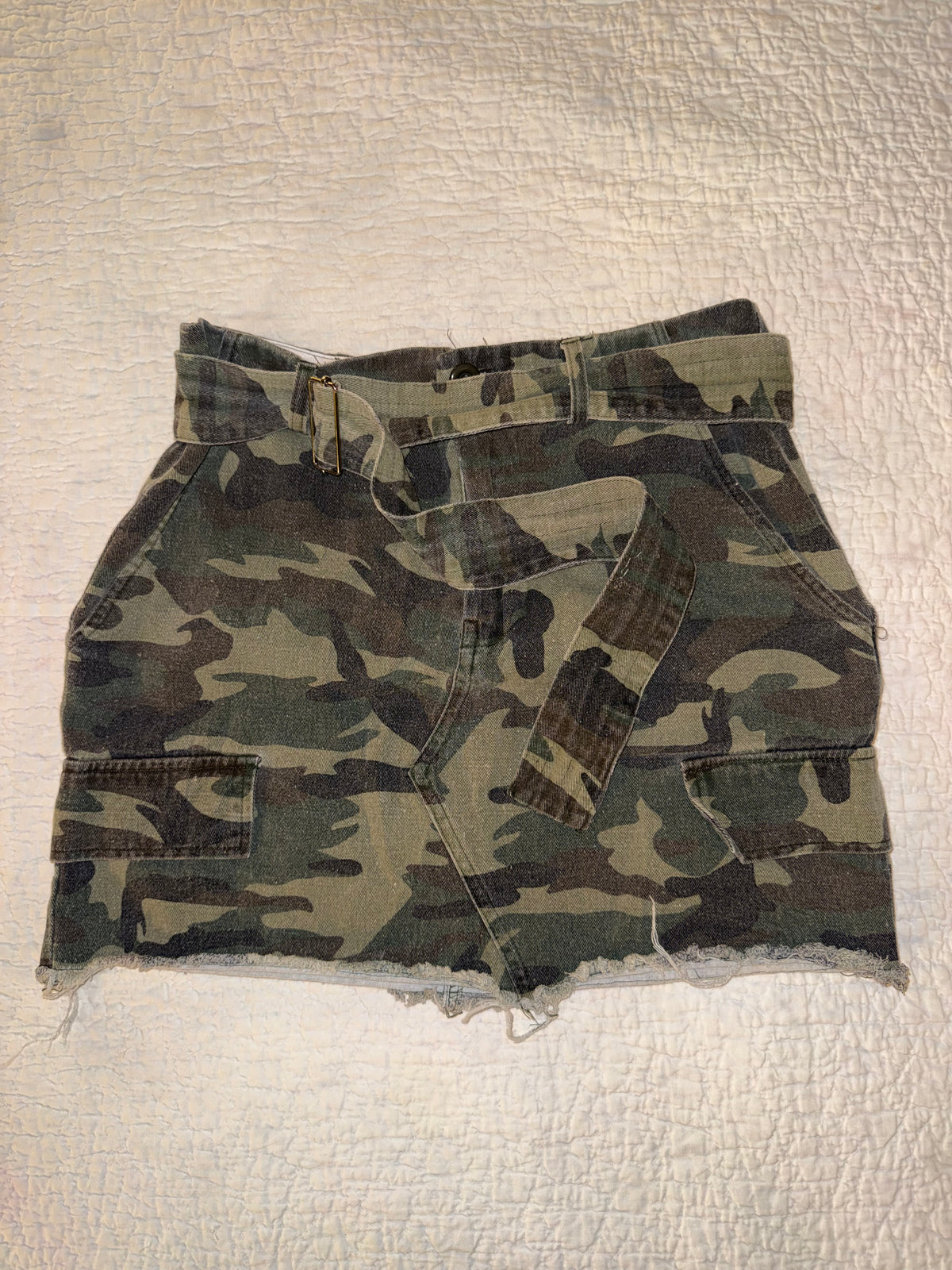 Better Be - Belted Camo Denim Skirt