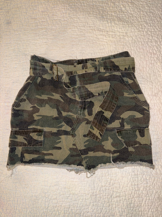 Better Be - Belted Camo Denim Skirt