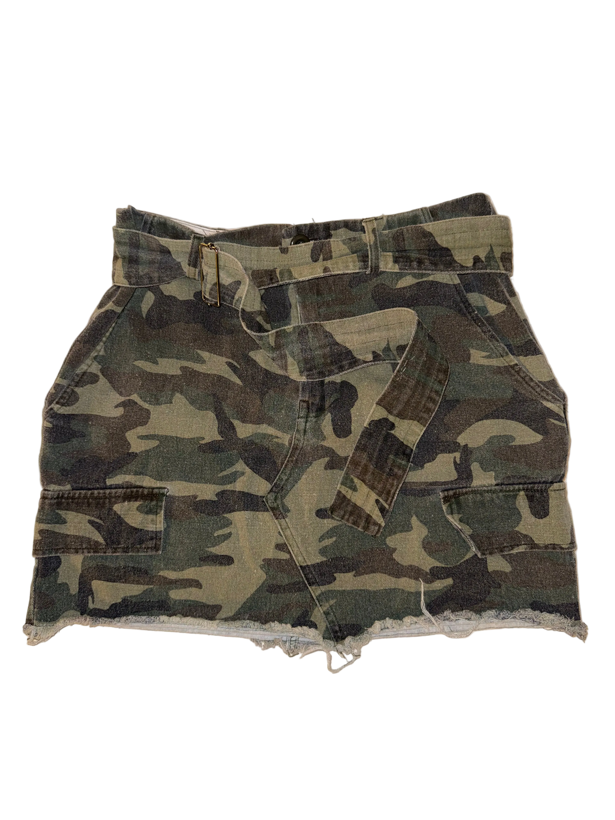 Better Be - Belted Camo Denim Skirt