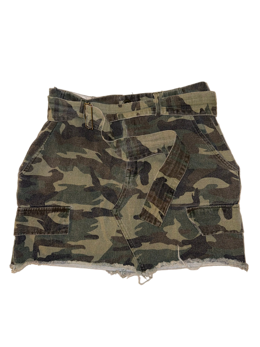 Better Be - Belted Camo Denim Skirt