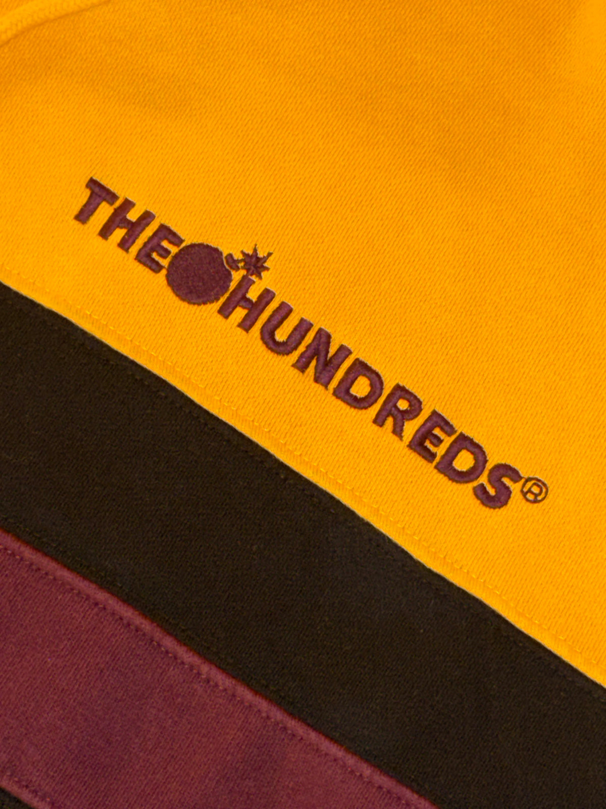The Hundreds - Yellow Striped Embroidered Sweatshirt Hoodie with Burgundy and Brown Stripes
