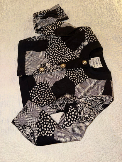 Rickie Freeman for Teri Jon - Black and White Patchwork Evening Jacket - 100% Linen - Saks Fifth Avenue