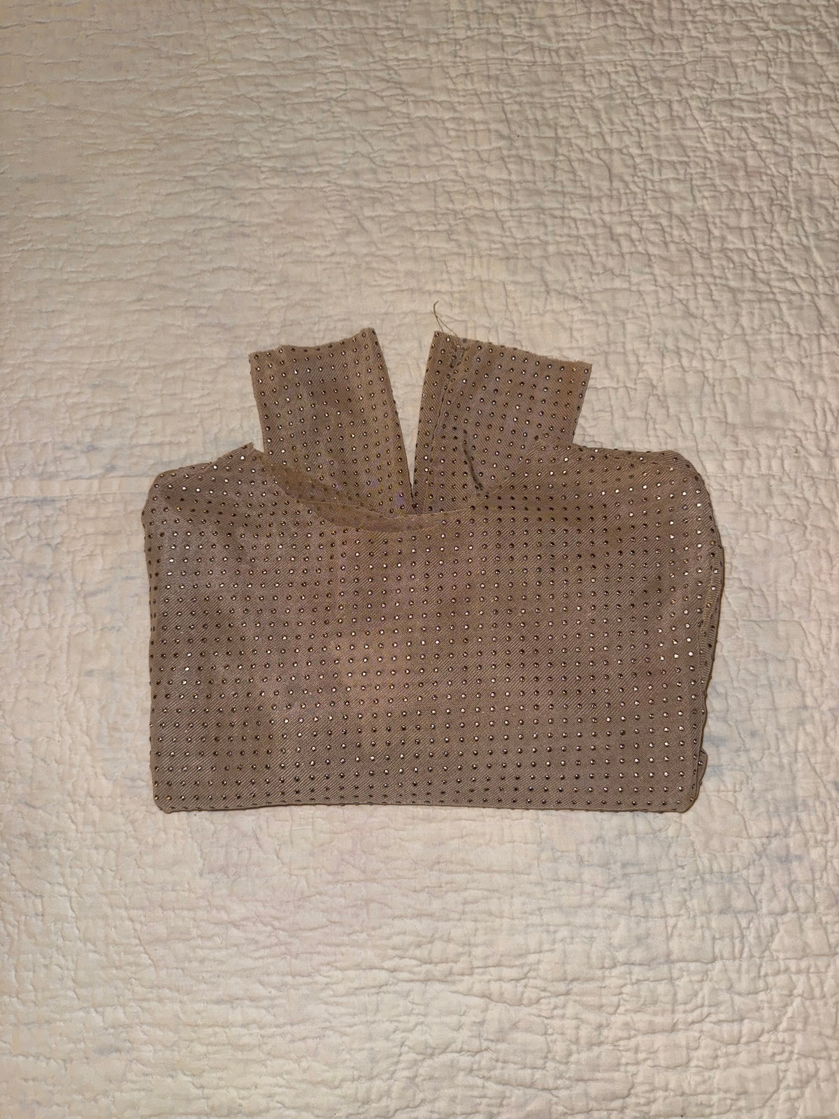 Rhinestone Studded Sheer Beige Mesh Top