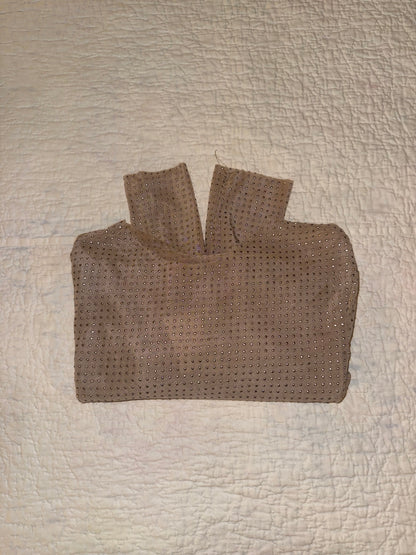Rhinestone Studded Sheer Beige Mesh Top