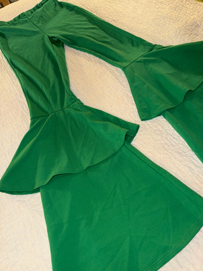 MadRag - Rare Chroma Key Green Screen ‘70s Style Double Flare Bottom Pants
