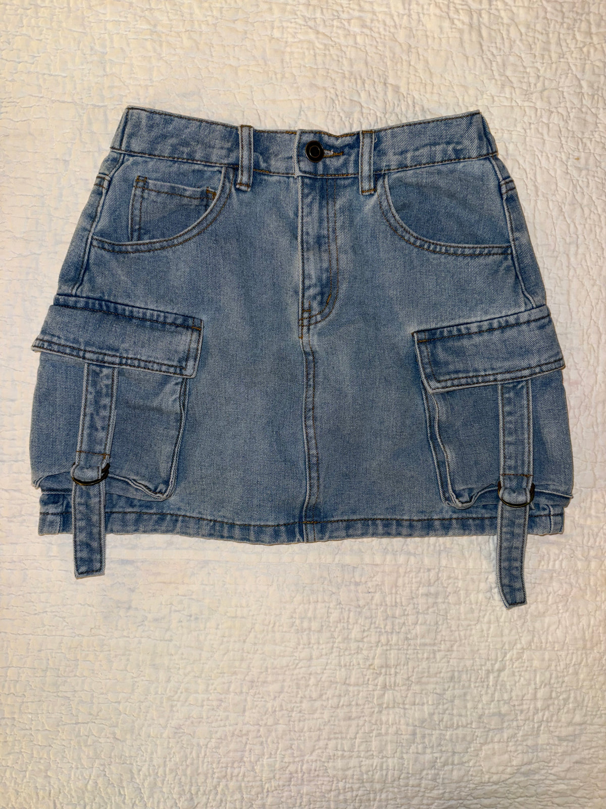 Chelsea & Violet Girls - Unique Denim Cargo Pocket Washed Blue Jean Skirt