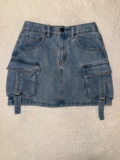 Chelsea & Violet Girls - Unique Denim Cargo Pocket Washed Blue Jean Skirt
