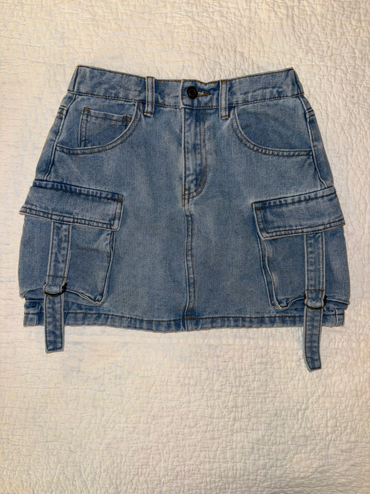 Chelsea & Violet Girls - Unique Denim Cargo Pocket Washed Blue Jean Skirt
