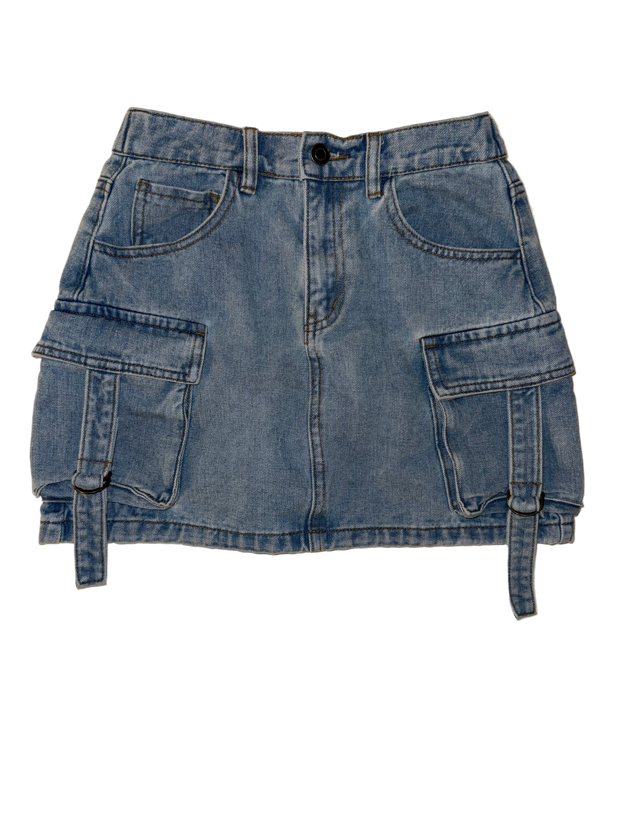 Chelsea & Violet Girls - Unique Denim Cargo Pocket Washed Blue Jean Skirt