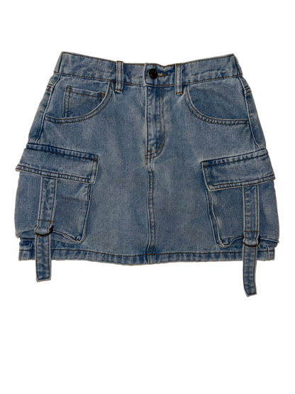 Chelsea & Violet Girls - Unique Denim Cargo Pocket Washed Blue Jean Skirt
