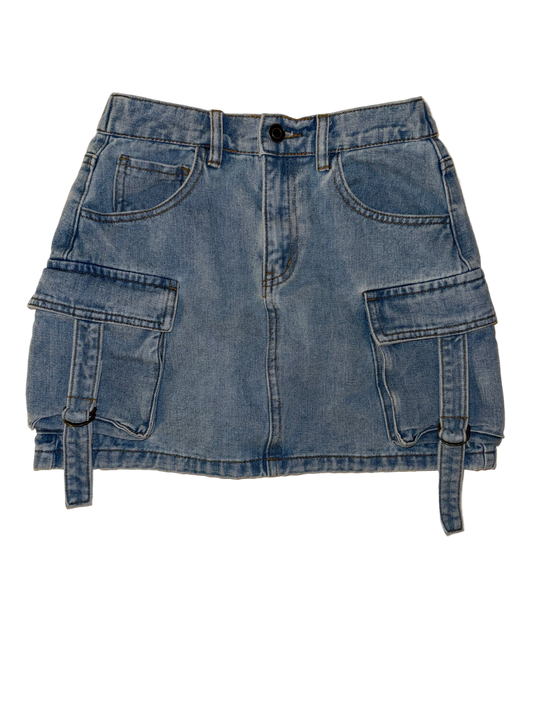 Chelsea & Violet Girls - Unique Denim Cargo Pocket Washed Blue Jean Skirt