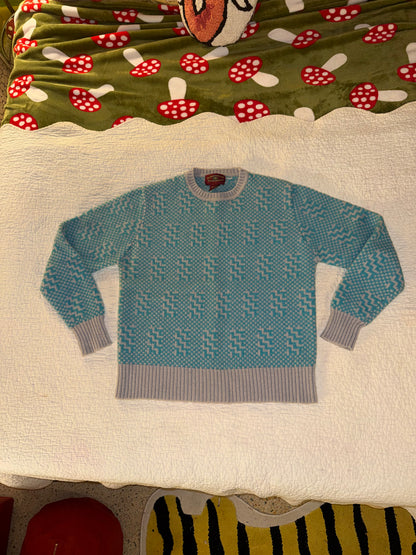 The Northwestern Knitting Company - Vintage Teal and Grey Patterned Fair Isle Sweater - 70% Wool