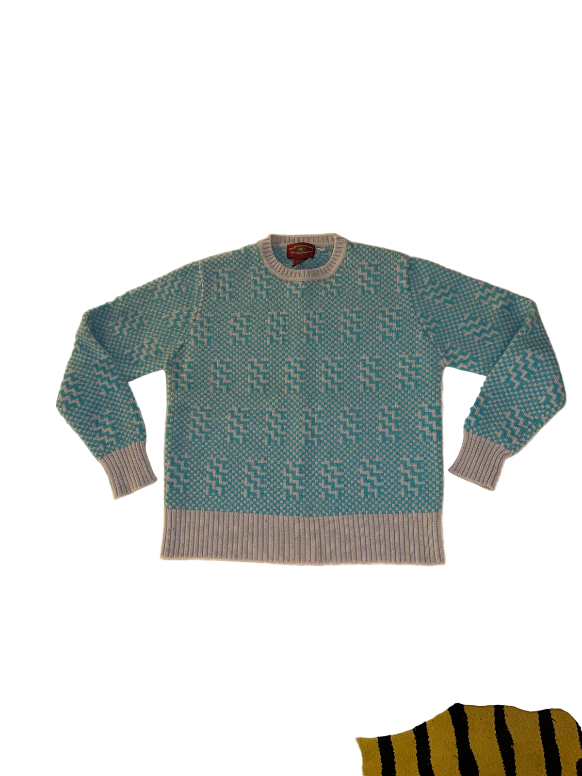 The Northwestern Knitting Company - Vintage Teal and Grey Patterned Fair Isle Sweater - 70% Wool