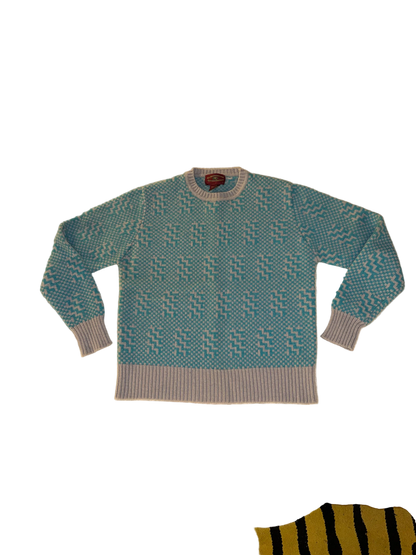The Northwestern Knitting Company - Vintage Teal and Grey Patterned Fair Isle Sweater - 70% Wool