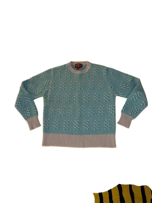 The Northwestern Knitting Company - Vintage Teal and Grey Patterned Fair Isle Sweater - 70% Wool