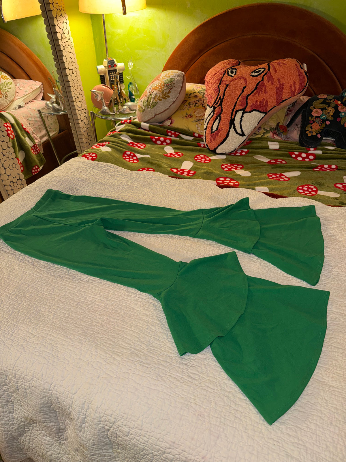 MadRag - Rare Chroma Key Green Screen ‘70s Style Double Flare Bottom Pants