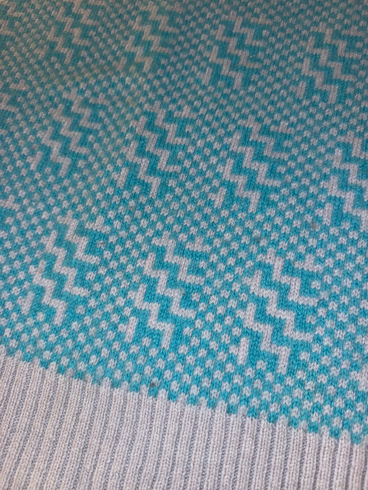 The Northwestern Knitting Company - Vintage Teal and Grey Patterned Fair Isle Sweater - 70% Wool